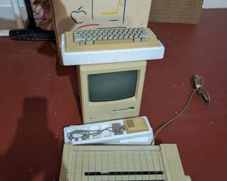 Vintage Apple Mac Computer, Keyboard, Mouse, Printer