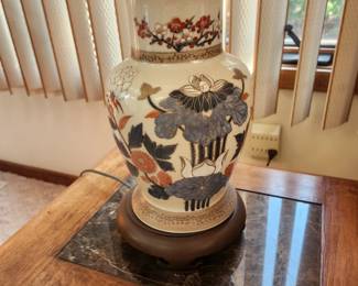 Pair of Chinese table lamps on wooden bases