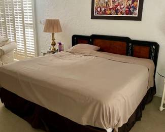 Art Deco Century Chin Hua Burlwood Veneer Cal King Bed Frame