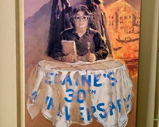 Elaine's Restaurant, 30th Anniversary, acrylic on canvas, by Joe Eula