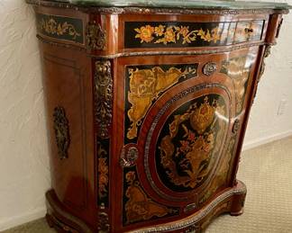 Louis XIV Green Marble Top w/ Inlaid Marquetry Console Table