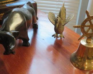 Ironwood bull, brass items