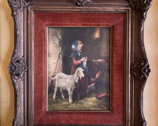 19th Century pair of small oils on canvas, "Barn Scenes" 