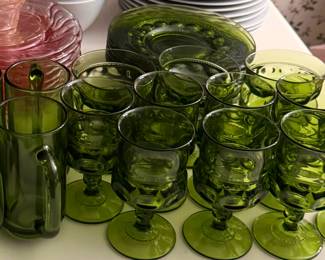 Assorted vintage plates and glass ware