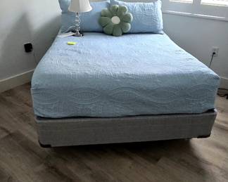 Full Size Mattress, Box Spring, Bed Frame on Wheels = $200 (or best reasonable offer) (NOTE: Shams/Comforter NOT INCLUDED)