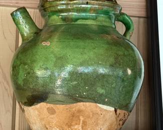 Antique French olive oil jar.