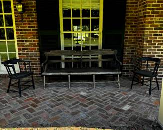 Antique Windsor Bench and Vintage Chairs