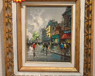 Antonio DeVity Signed Mid-Century Oil Painting — Paris Street Scene, Framed