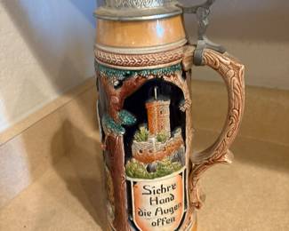 Vintage German Beer Lidded Stein Albert Jacob Thewalt 13.5 Tall 1.5 Ltr.  Western German