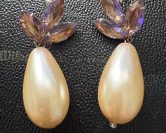 Vintage purple stones faux pearl drop pierced earrings --A charming selection of unique jewelry pieces, brooches, and pins — perfect for collectors or adding a touch of vintage flair.