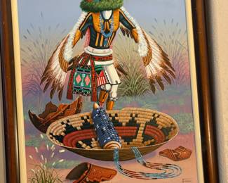 JACKIE BLACK NAVAJO ARTIST LARGE " Hopi KACHINA " PAINTING FRAMED 