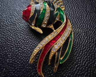 Goldtone Enamel Costume Fish Brooch - A charming selection of unique jewelry pieces, brooches, and pins — perfect for collectors or adding a touch of vintage flair.