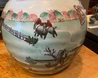 Vintage WBI Ginger Jar with missing Lid ~ rare English fox hunting scene
