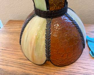 Vintage 1970's Brown and Cream Slag Glass Shade Brass Frame SHADE ONLY