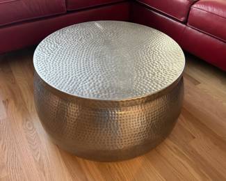 Coffee table, and two end tables hammered aluminum with storage