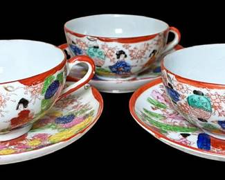 Asian Motif Teacups and Saucers