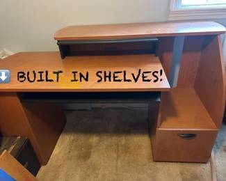 Computer Desk with built in side shelves and slide out keyboard shelf