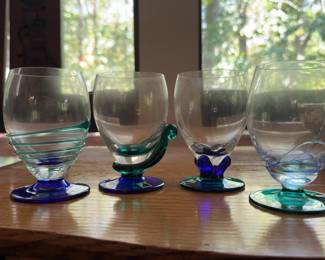Hand Blown Art Glass Wine Glasses Set From Czech Republic