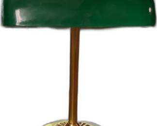 Vintage Bankers Desk Lamp Green Shade with Brass Base
