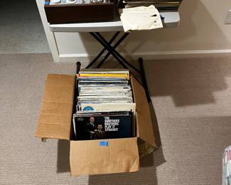 Collection of record albums & player