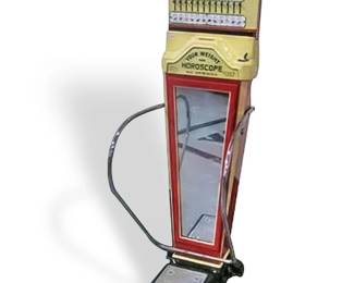Vintage Watling Weight & Fortune Penny Scale

Measures 18.5” wide at the handles, 24.5” deep at the base and 63” tall

Good condition, no key, works