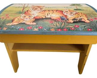 Vintage Handpainted Tiger Stepping Stool