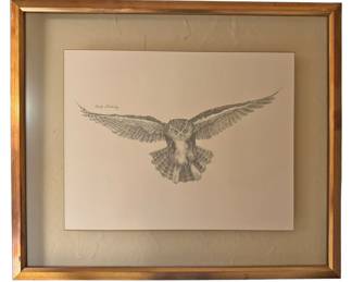 Carolyn Stallwitz Framed Owl Pencil Drawing