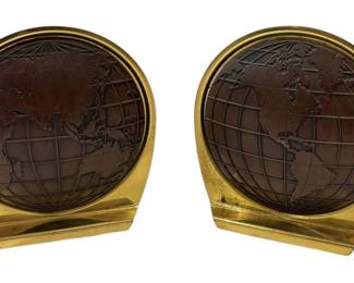 Vintage Brass Leather World Map Book Ends