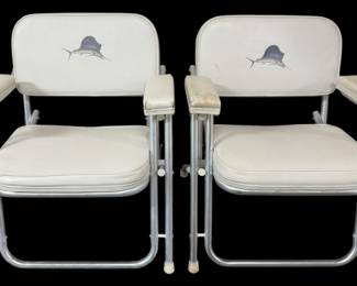 Set of 2 White Marlin Deck Folding Chairs