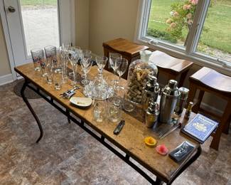 Marble top table with bar ware 