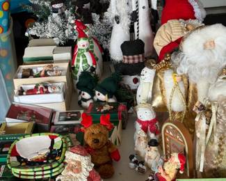 Lots of Santa’s and snowmen.  Dept 56 and Hallmark 