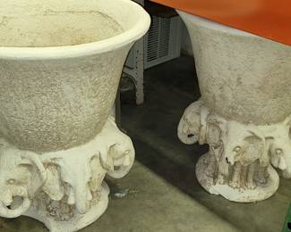 Pair of huge concrete planters (both have chips on bottom)