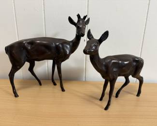 Pair Bronze Deer Statues