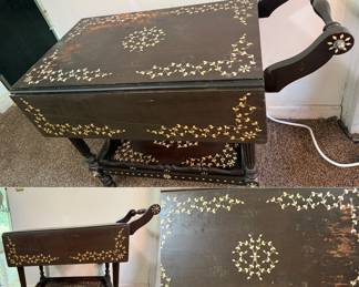 South East Asian Hancrafted Bone
Marquetry Drop Leaf Serving /
Tea Cart