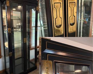Black Laquer Lighted Curio Cabinet Campaign Style