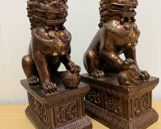Resin Gold Foo Dog Book Ends