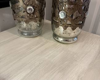 Pair Mercury Glass Embellished Vases