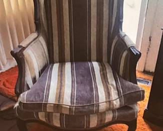 Vintage Striped Wing Back Chair 