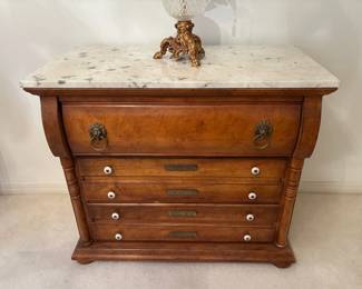 Vintage Apothecary-Inspired Marble Top Chest of Drawers Nightstand