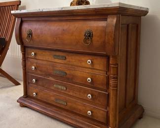 Vintage Apothecary-Inspired Marble Top Chest of Drawers Nightstand