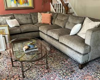 Arhaus sofa sectional with nail head trim - 118 “L right side x 92” L left side x 29”  frame height x 39”d