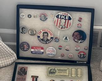 collection of antique and vintage campaign buttons / pins