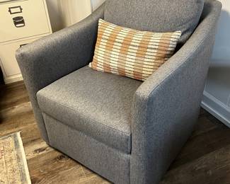 gray upholstered swivel chairs - pair