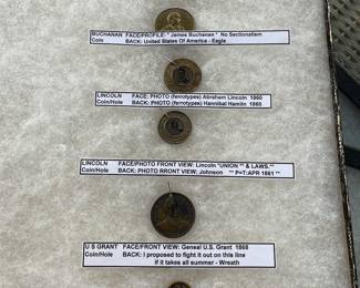 collection of antique and vintage campaign buttons / pins / coins 