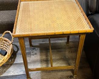 vintage side table with woven tray top