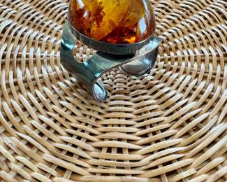 Cuff with large amber cabochon 