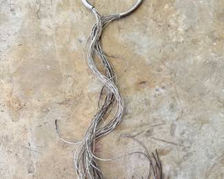 Vintage liquid silver strands modernist necklace