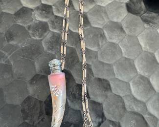 Enamel decorated opalescent glass perfume bottle necklace
