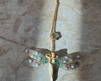 Masriera  18kt "Plentitude" pendant brooch with plaque-a-jour and basse taille fired enamel, 12 opals 1.26 ct and a pearl    total weight with chain 20.2 dwt