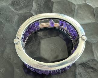 Jean Paul Gaultier sterling & amethyst bead hinged cuff bracelet  159 grams